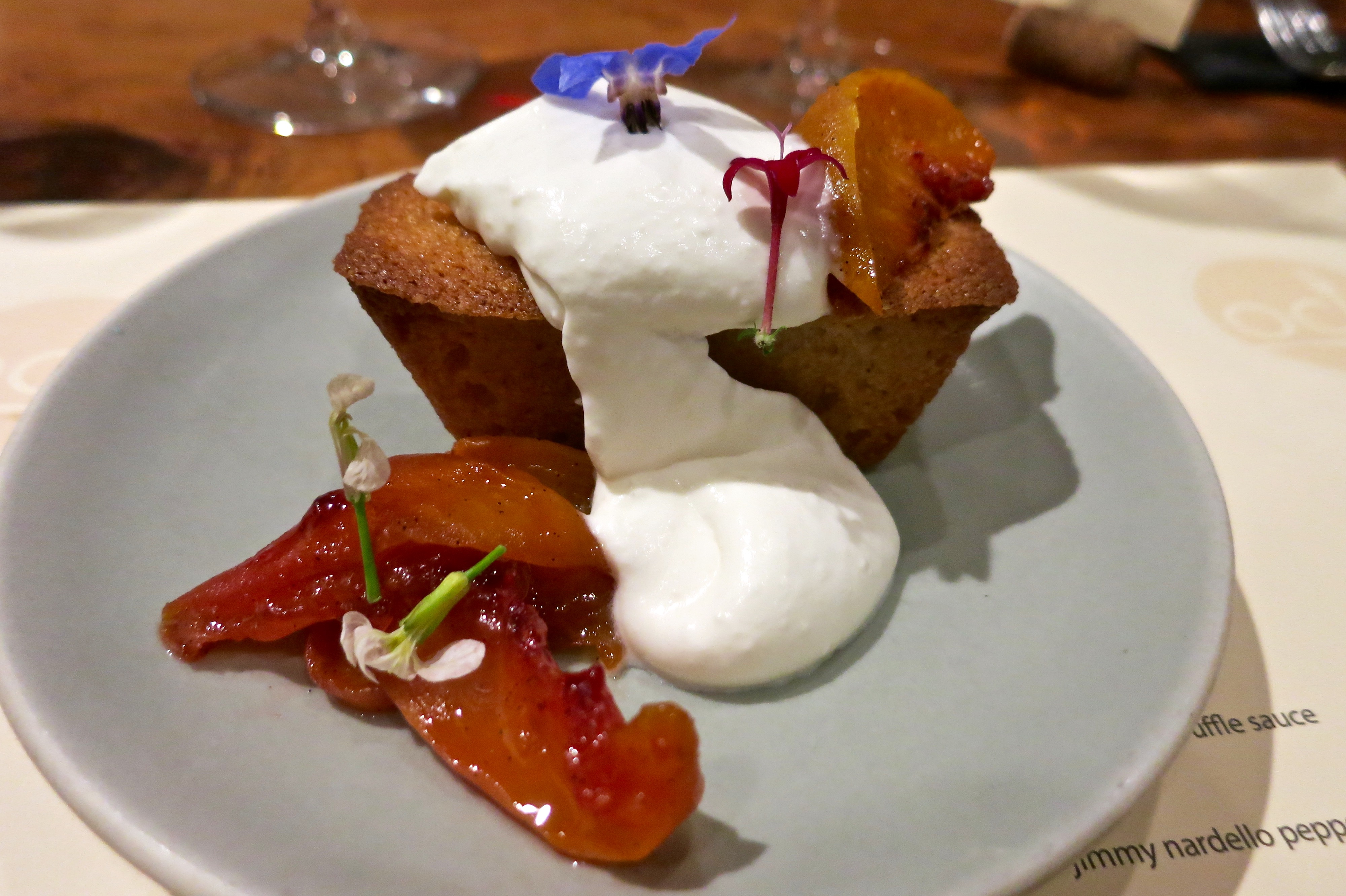 Finacier. Roasted Peaches. Ginger. Soft Cream.